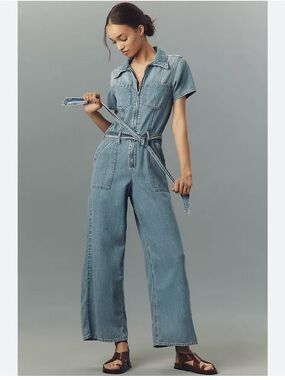 Good American Light Blue Denim Utility Jumpsuit